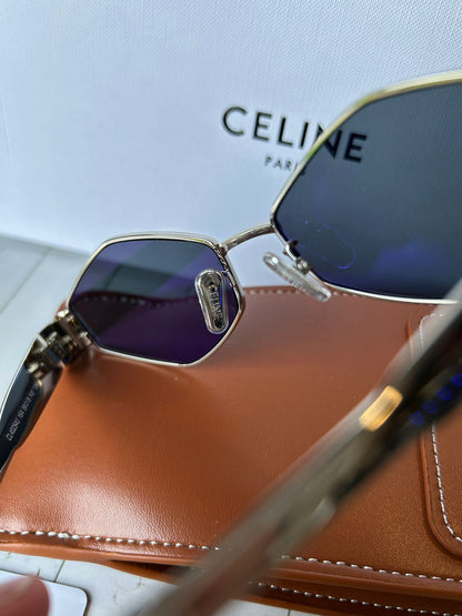 Óculos Celine Hexagonais Dourados Lente Preta Premium