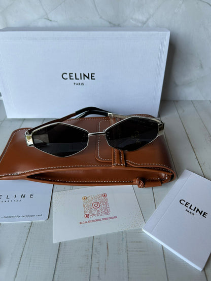 Óculos Celine Hexagonais Dourados Lente Preta Premium